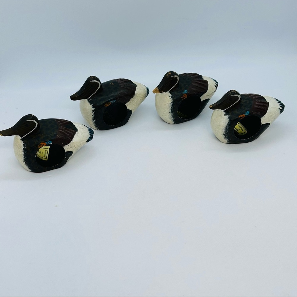 Set of 4 Wooden Hand-Carved Hand-Painted Mallard Duck Napkin Ring Holders Decor - Picture 3 of 10